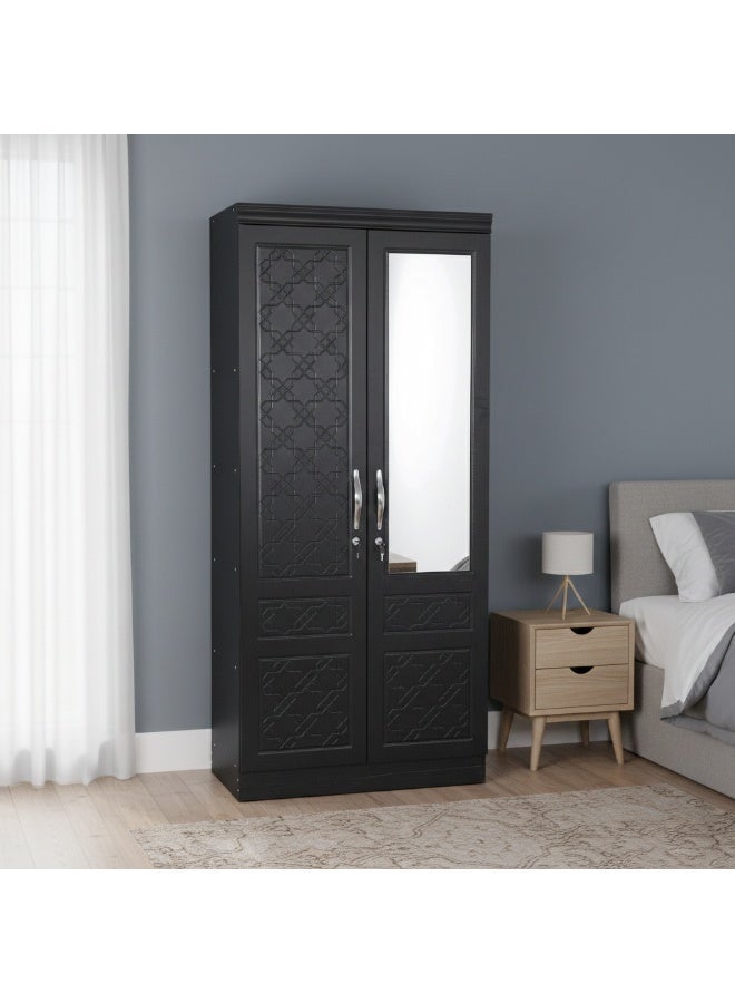 Multi Home Furniture Black wardrobe 2 Door Wooden Wardrobe with Mirror | Modern Storage Almirah with Lock & Handles | Bedroom Clothes Cabinet - Image 1